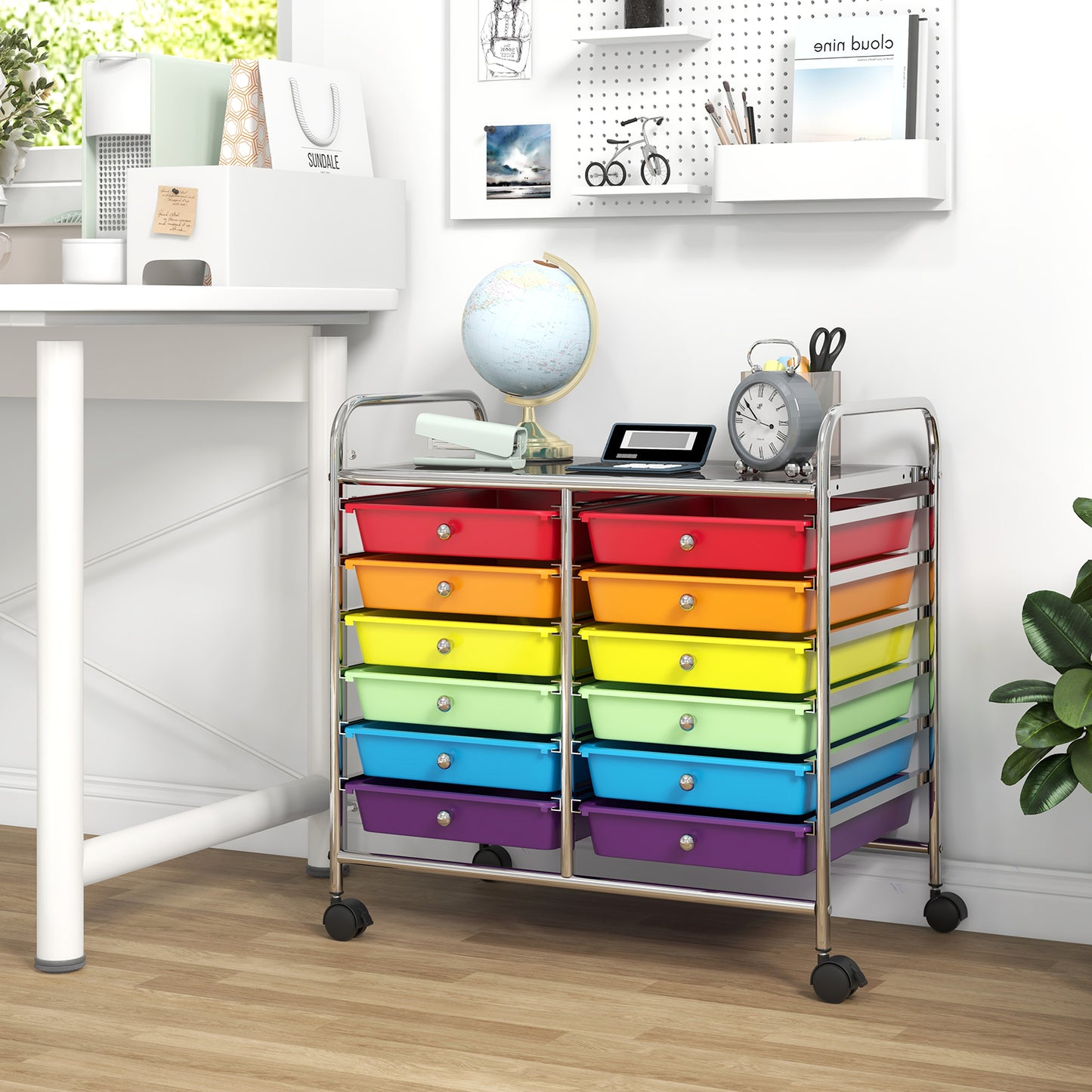 12 Drawers Rolling Storage Cart for Home and Office-Multicolor Kids Crystal