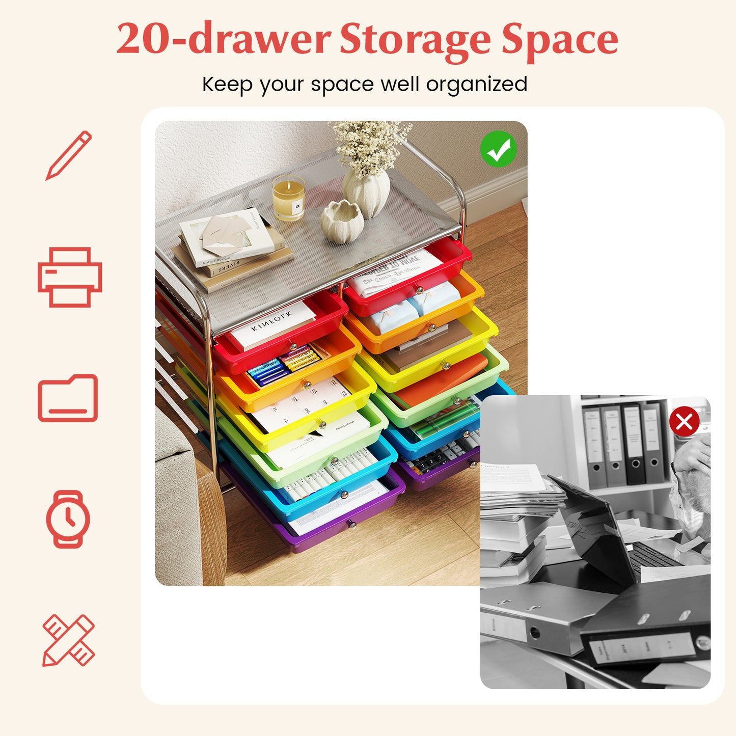 12 Drawers Rolling Storage Cart for Home and Office-Multicolor Kids Crystal