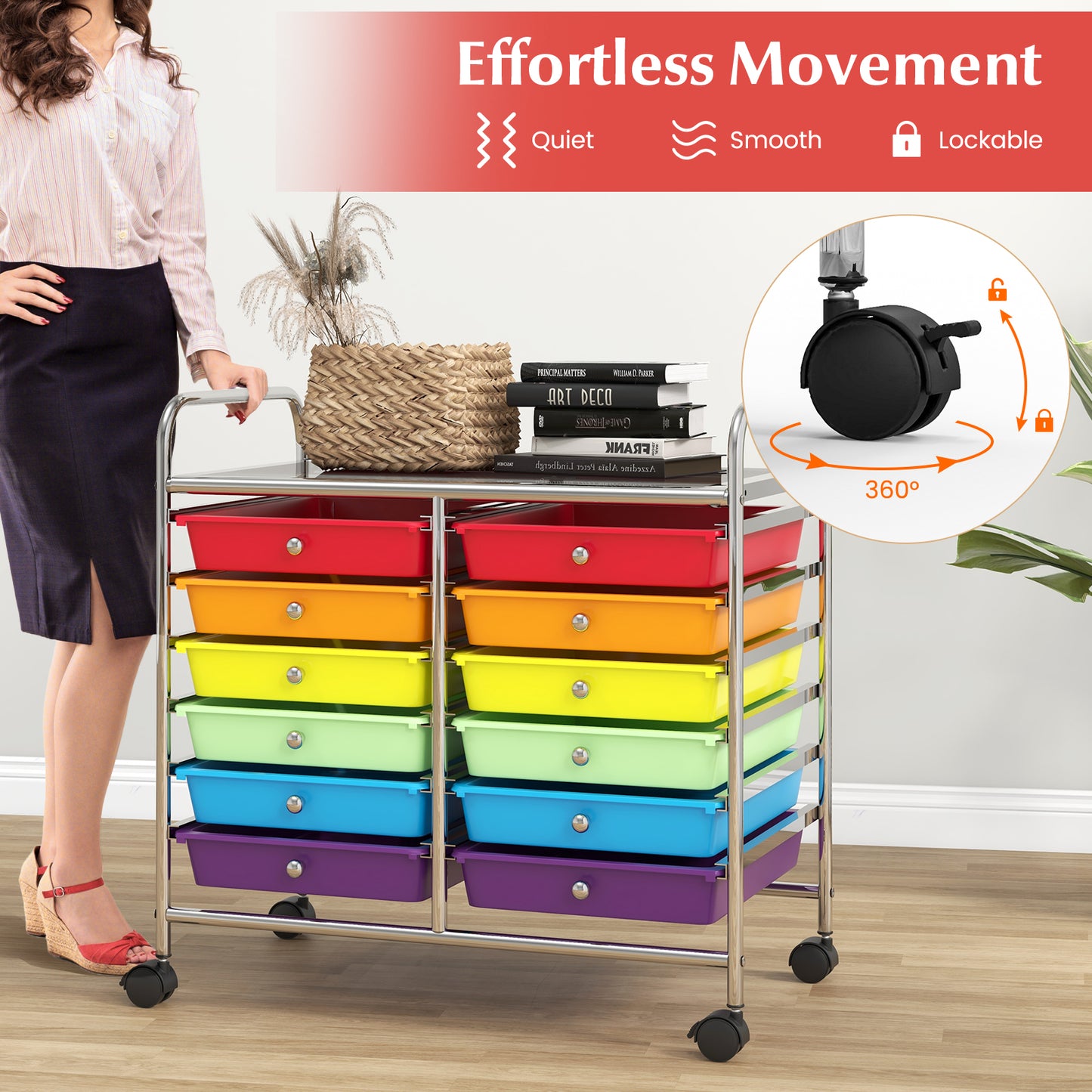 12 Drawers Rolling Storage Cart for Home and Office-Multicolor Kids Crystal