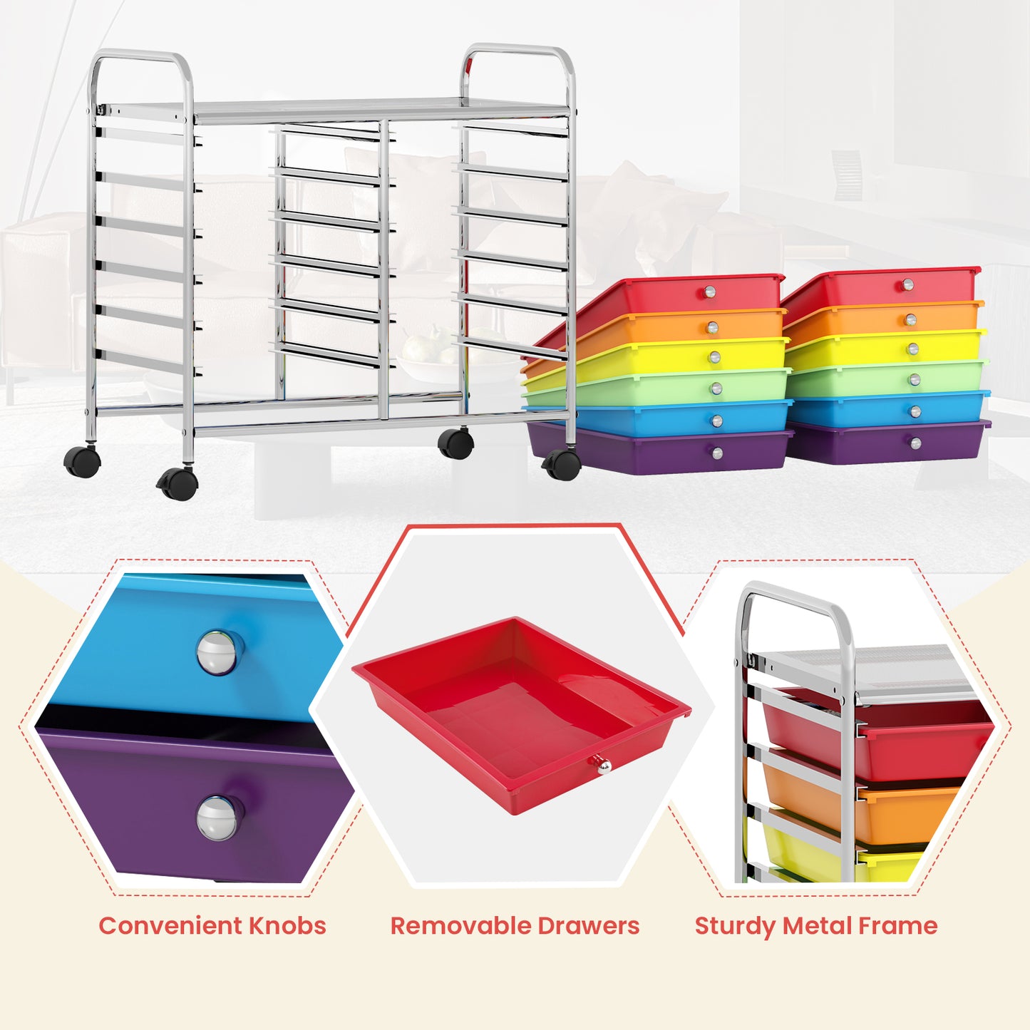 12 Drawers Rolling Storage Cart for Home and Office-Multicolor Kids Crystal
