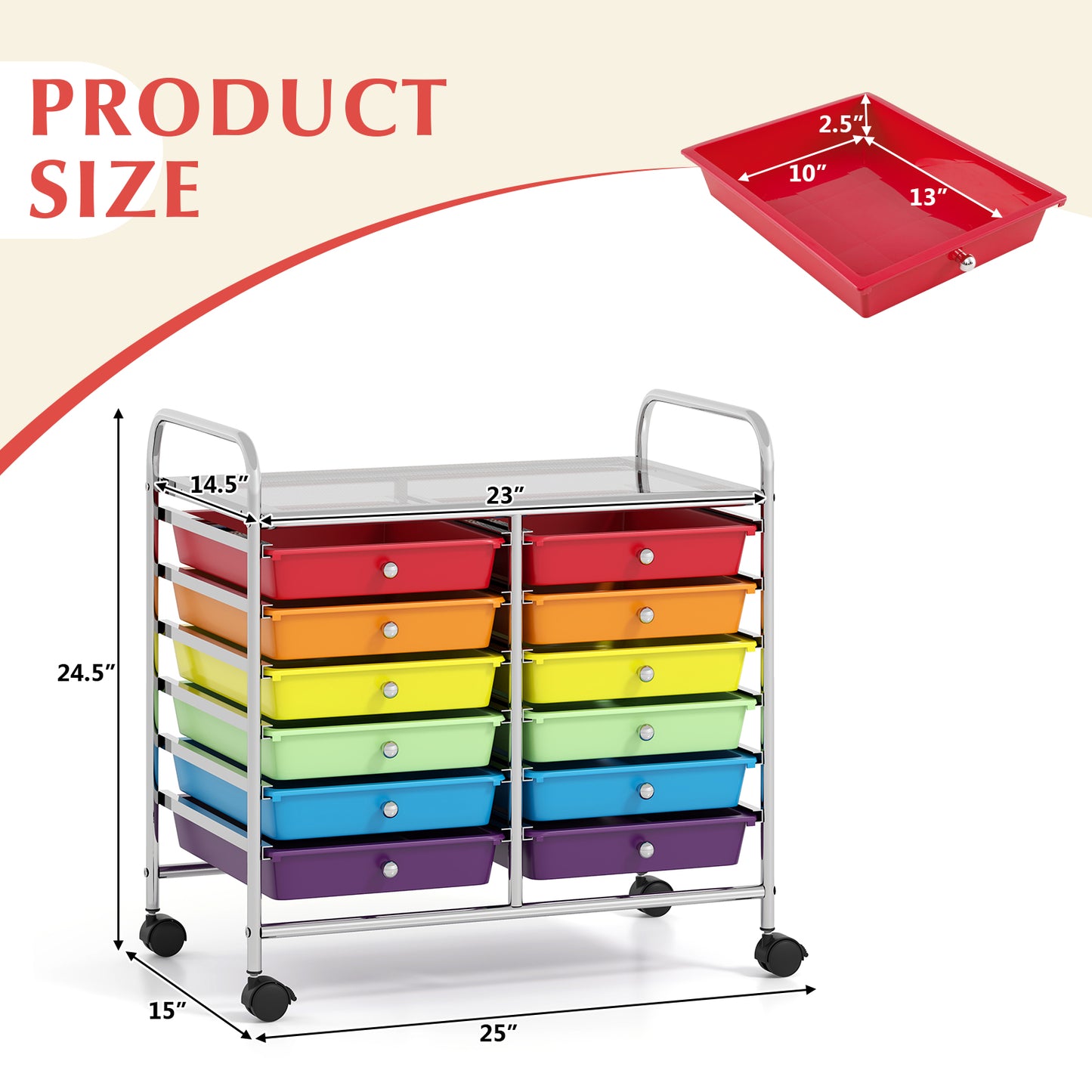 12 Drawers Rolling Storage Cart for Home and Office-Multicolor Kids Crystal