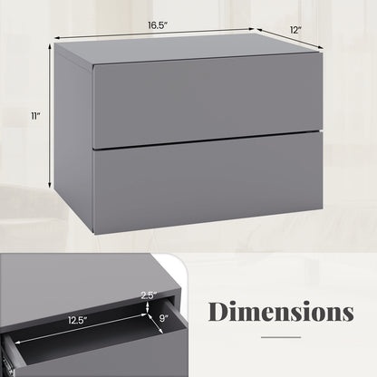 Floating Nightstand with Drawers and Storage Shelf-Gray