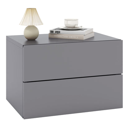 Floating Nightstand with Drawers and Storage Shelf-Gray
