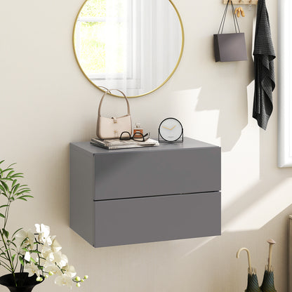 Floating Nightstand with Drawers and Storage Shelf-Gray