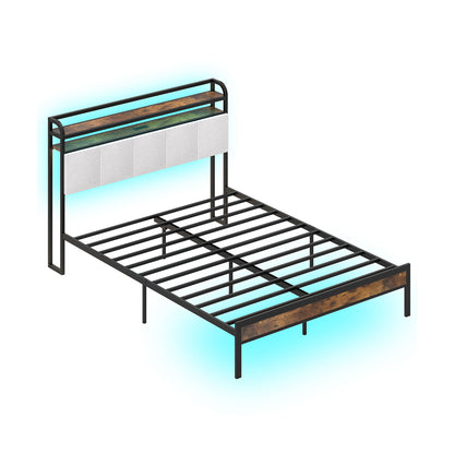 Twin/Full/Queen/King Size Bed Frame with LED Light and Charging Station-Queen Size
