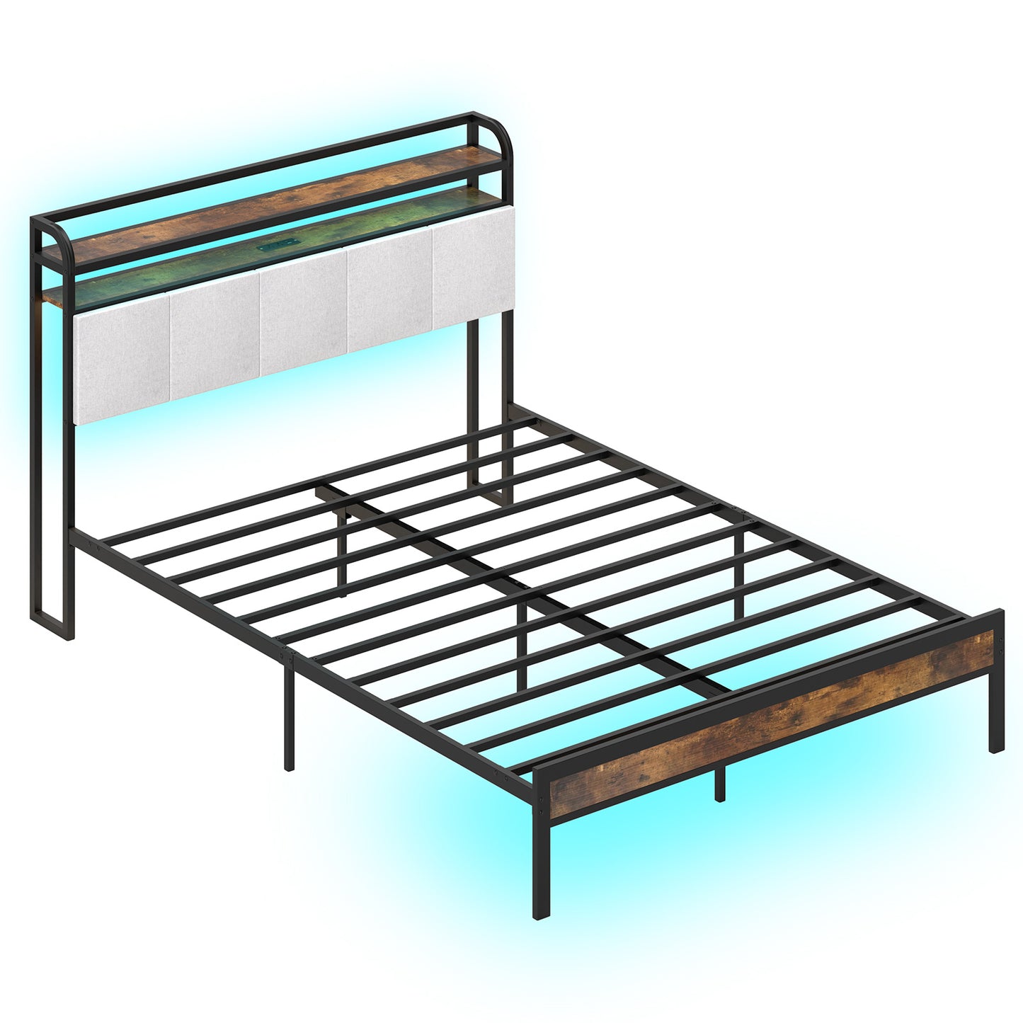 Twin/Full/Queen/King Size Bed Frame with LED Light and Charging Station-Queen Size Kids Crystal