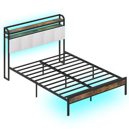 Twin/Full/Queen/King Size Bed Frame with LED Light and Charging Station-Queen Size