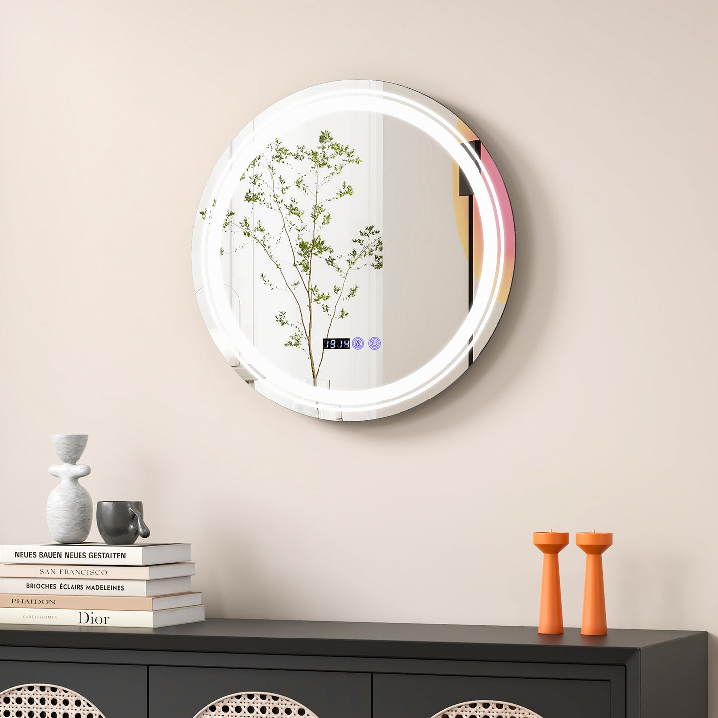 Anti-Fog Round Led Bathroom Mirror with 3 Color LED Lights-S Kids Crystal