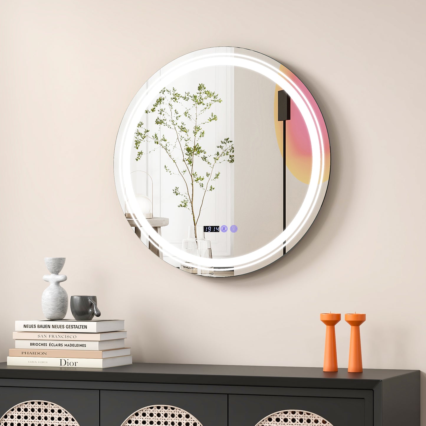 Anti-Fog Round Led Bathroom Mirror with 3 Color LED Lights-M Kids Crystal