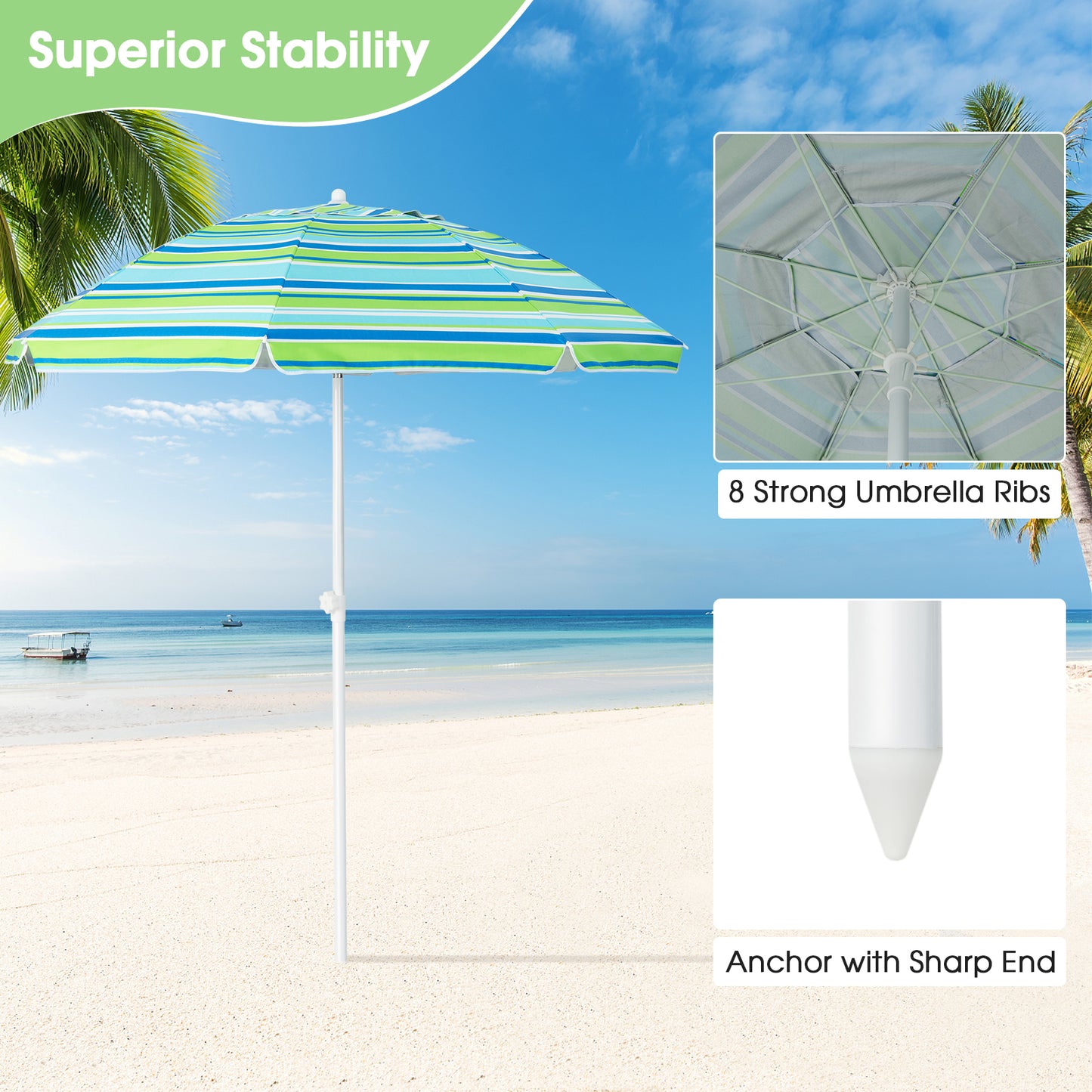 6.5 Feet Patio Beach Umbrella with Waterproof Polyester Fabric-Green Kids Crystal