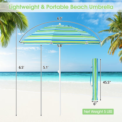6.5 Feet Patio Beach Umbrella with Waterproof Polyester Fabric-Green