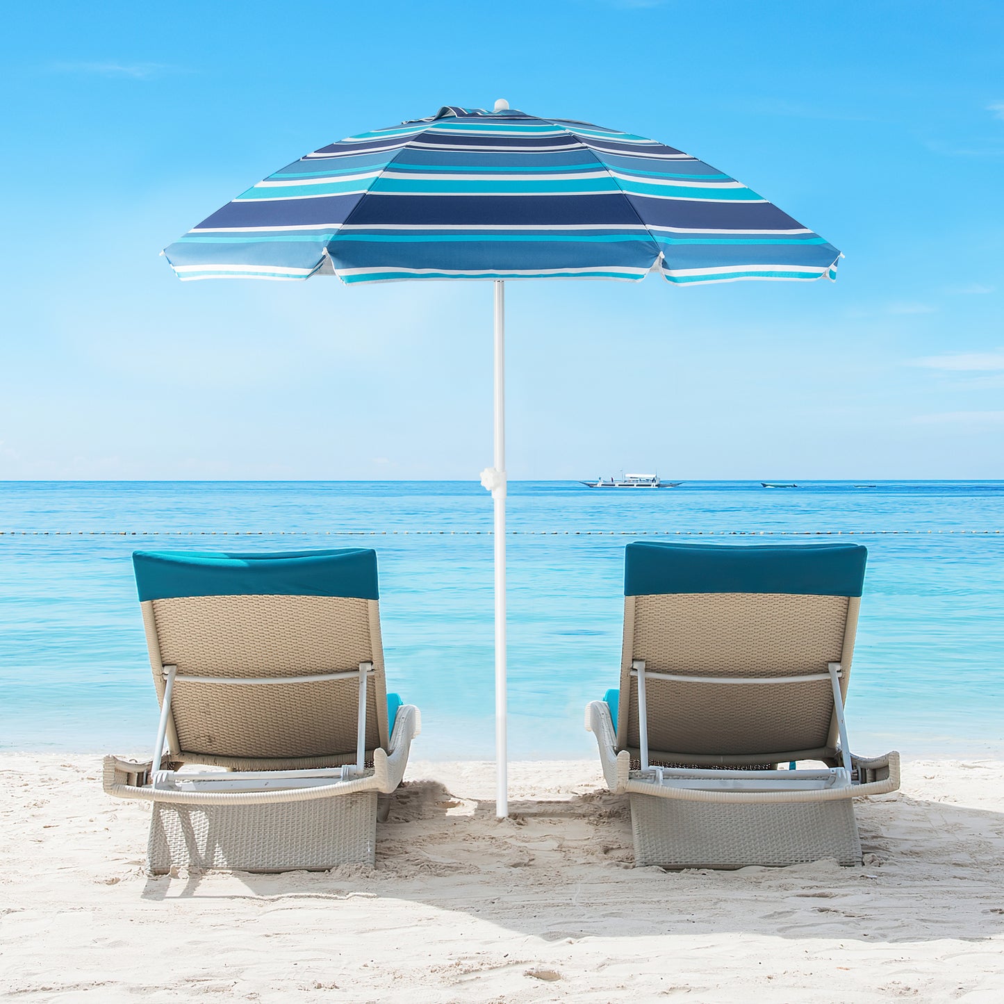 6.5 Feet Patio Beach Umbrella with Waterproof Polyester Fabric-Blue Kids Crystal