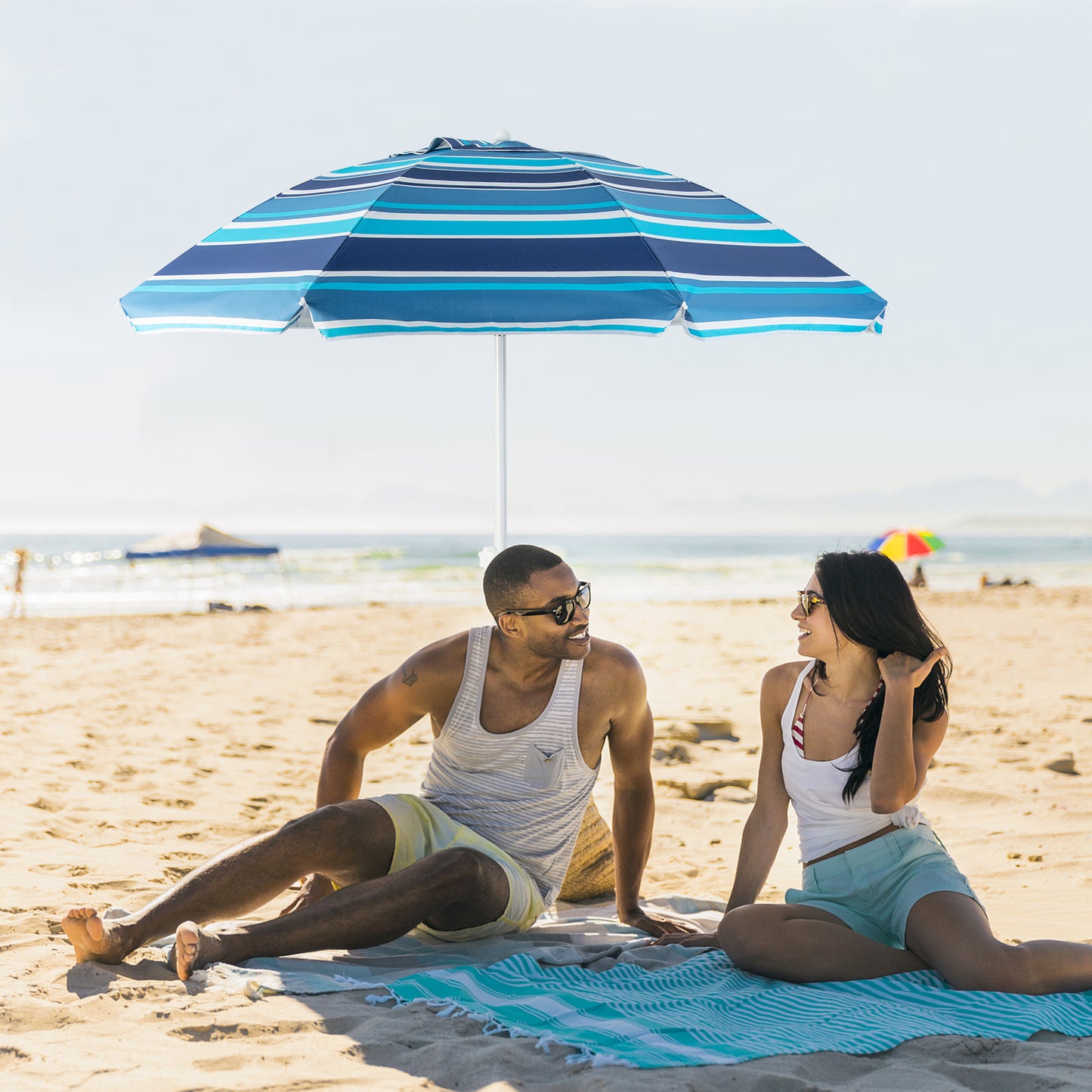 6.5 Feet Patio Beach Umbrella with Waterproof Polyester Fabric-Blue Kids Crystal