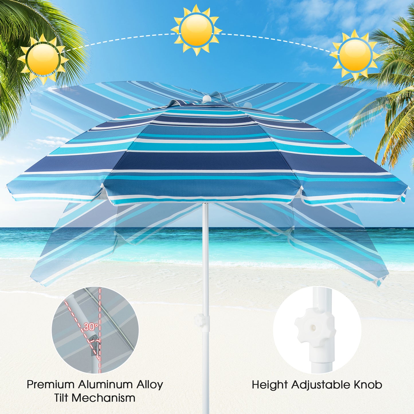 6.5 Feet Patio Beach Umbrella with Waterproof Polyester Fabric-Blue Kids Crystal