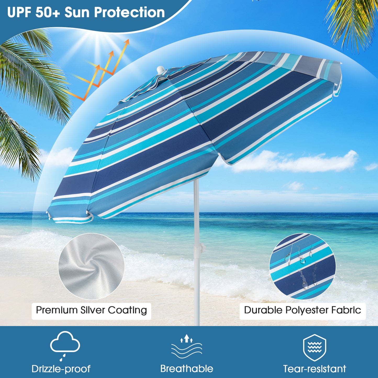 6.5 Feet Patio Beach Umbrella with Waterproof Polyester Fabric-Blue Kids Crystal