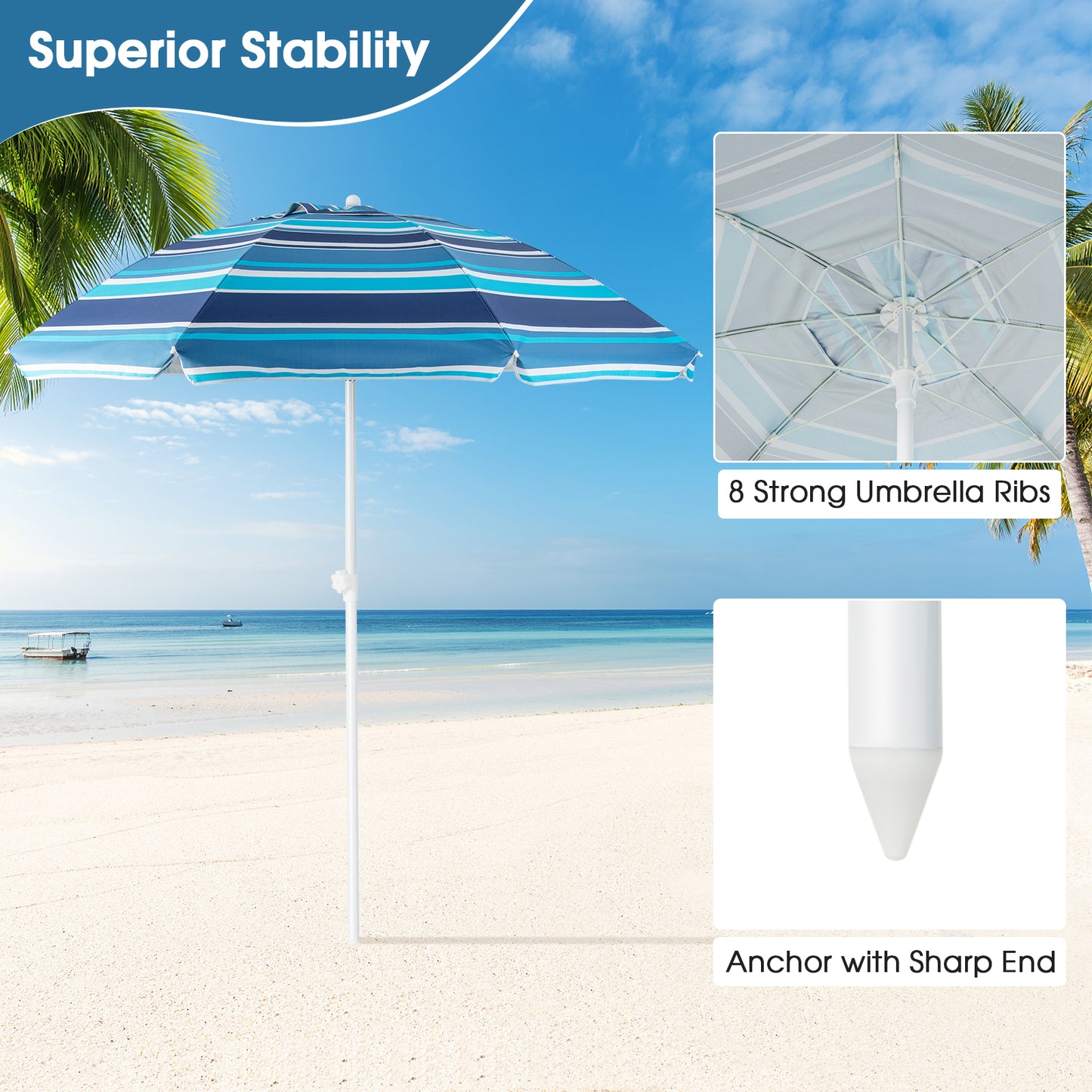 6.5 Feet Patio Beach Umbrella with Waterproof Polyester Fabric-Blue Kids Crystal
