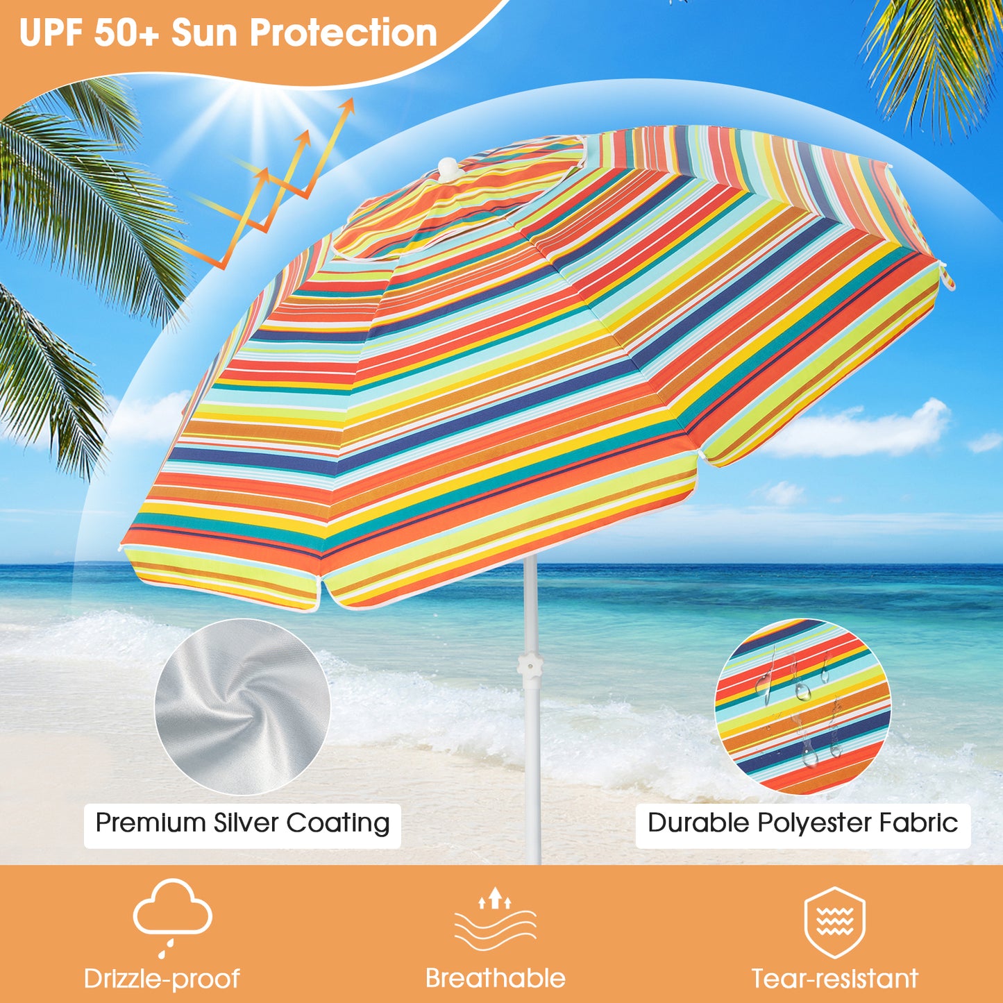 6.5 Feet Patio Beach Umbrella with Waterproof Polyester Fabric-Orange Kids Crystal