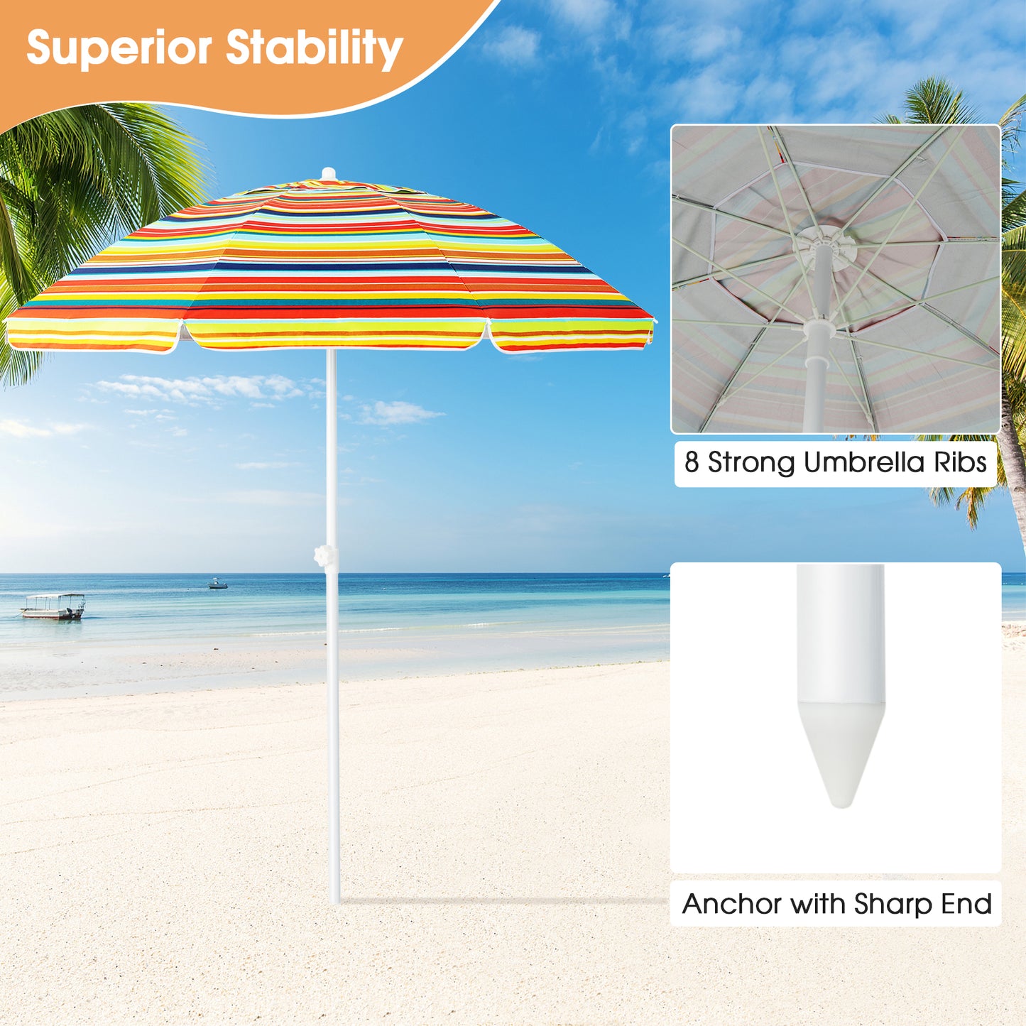 6.5 Feet Patio Beach Umbrella with Waterproof Polyester Fabric-Orange Kids Crystal