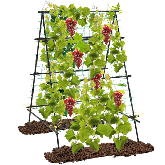 A-Frame Garden Cucumber Trellis with Netting for Climbing Plants Outdoor-Black Kids Crystal