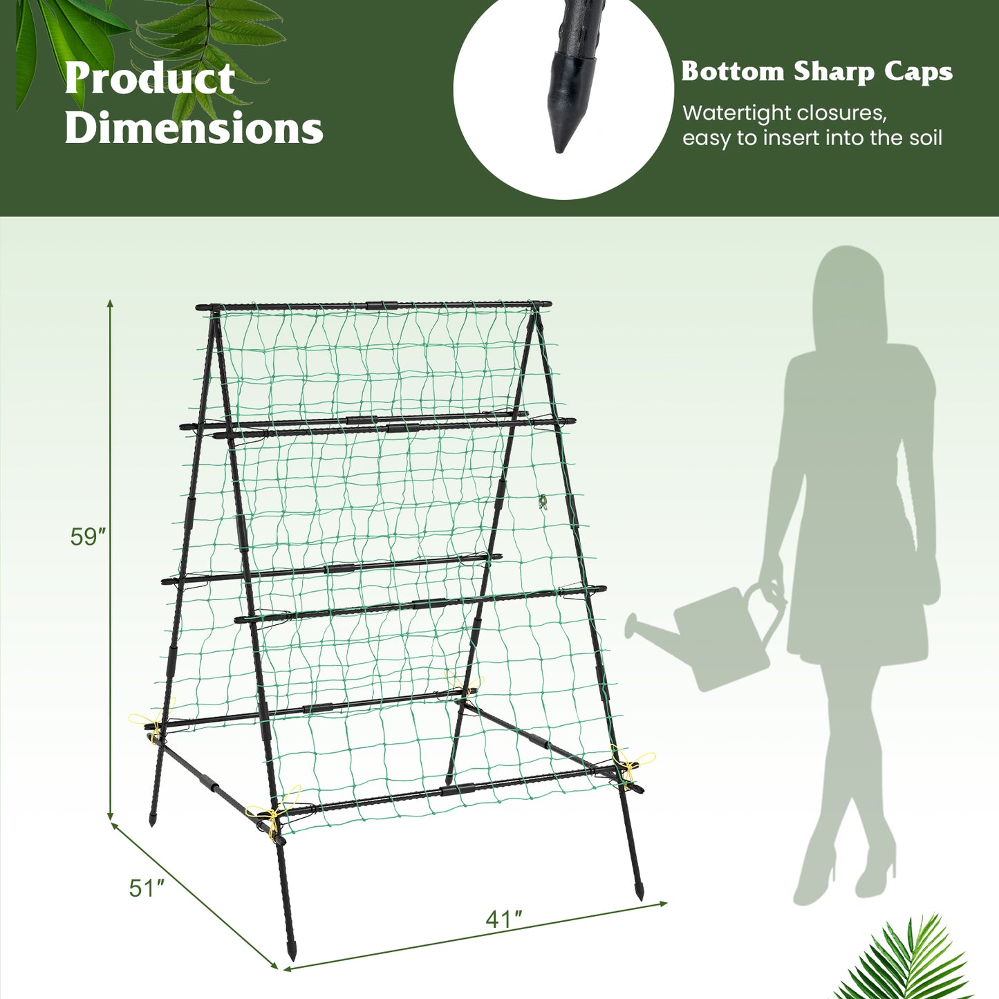 A-Frame Garden Cucumber Trellis with Netting for Climbing Plants Outdoor-Black Kids Crystal