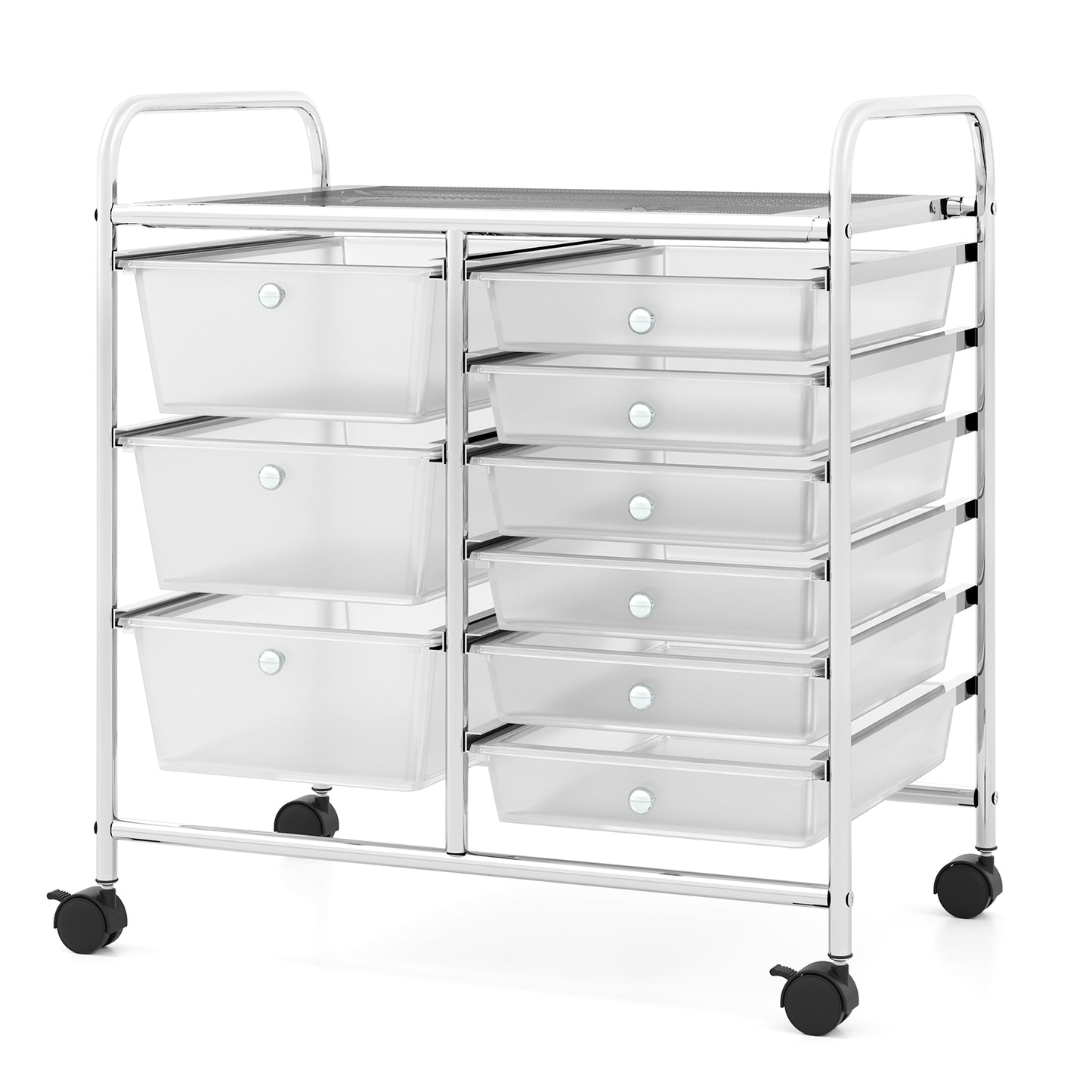 9-Drawer Rolling Storage Cart with Colorful Drawers and Metal Frame-Transparent Kids Crystal