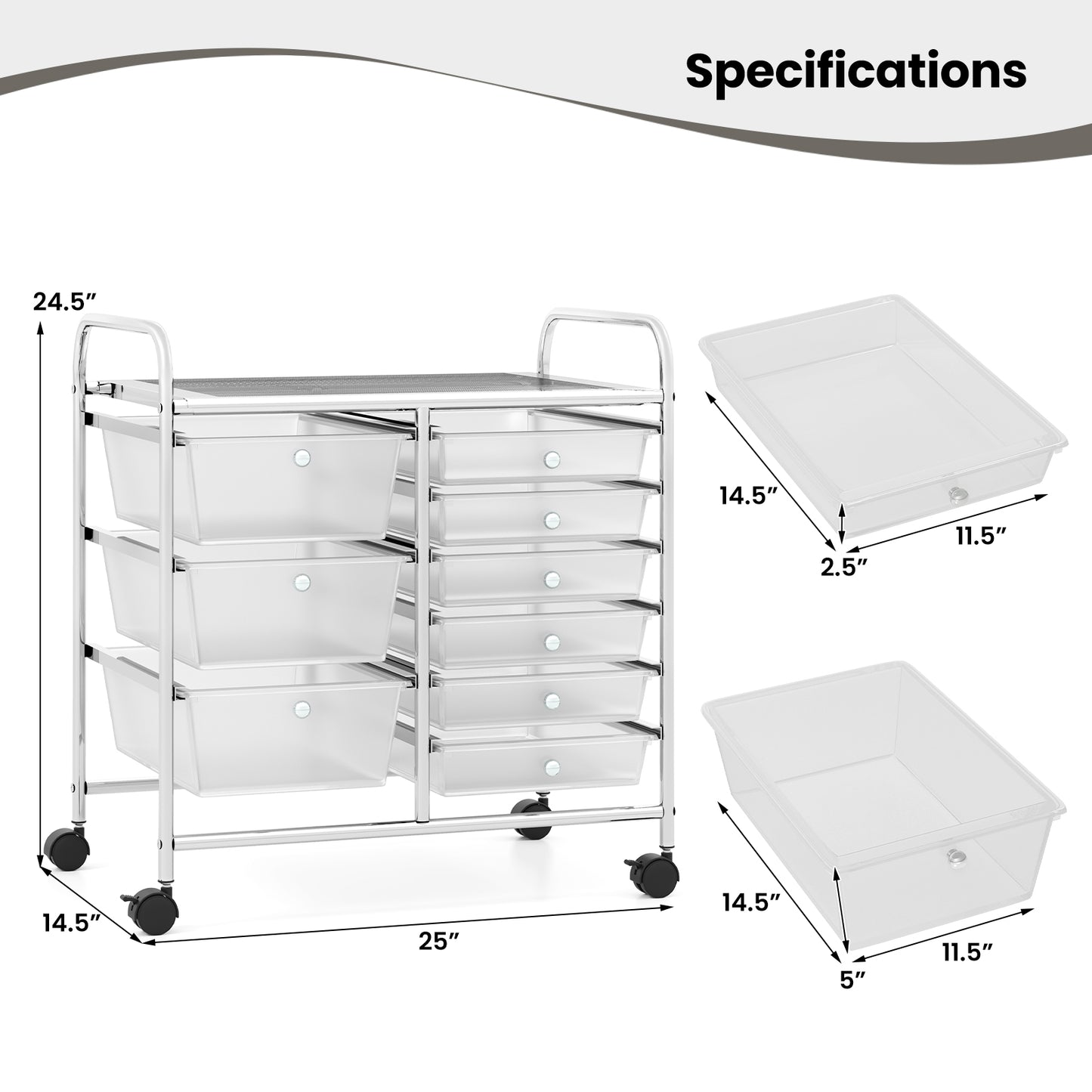 9-Drawer Rolling Storage Cart with Colorful Drawers and Metal Frame-Transparent Kids Crystal
