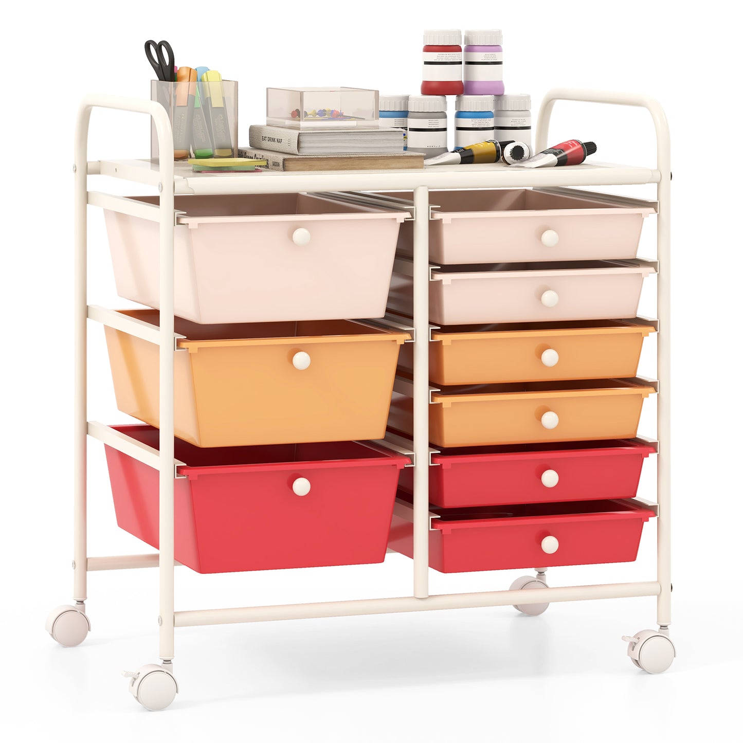 9-Drawer Rolling Storage Cart with Colorful Drawers and Metal Frame-Macaron Kids Crystal