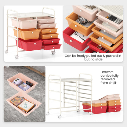 9-Drawer Rolling Storage Cart with Colorful Drawers and Metal Frame-Macaron
