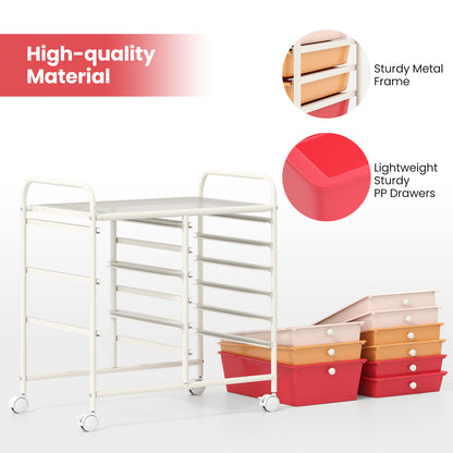 9-Drawer Rolling Storage Cart with Colorful Drawers and Metal Frame-Macaron