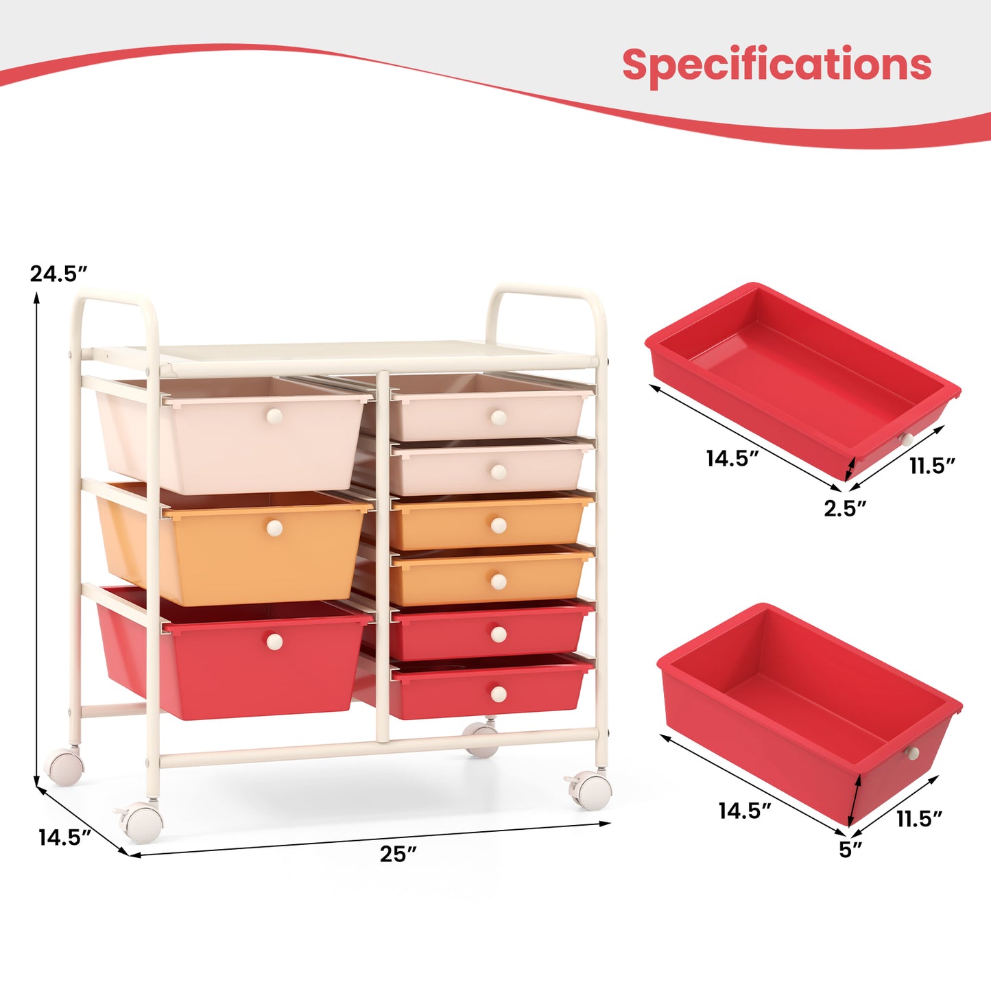 9-Drawer Rolling Storage Cart with Colorful Drawers and Metal Frame-Macaron Kids Crystal