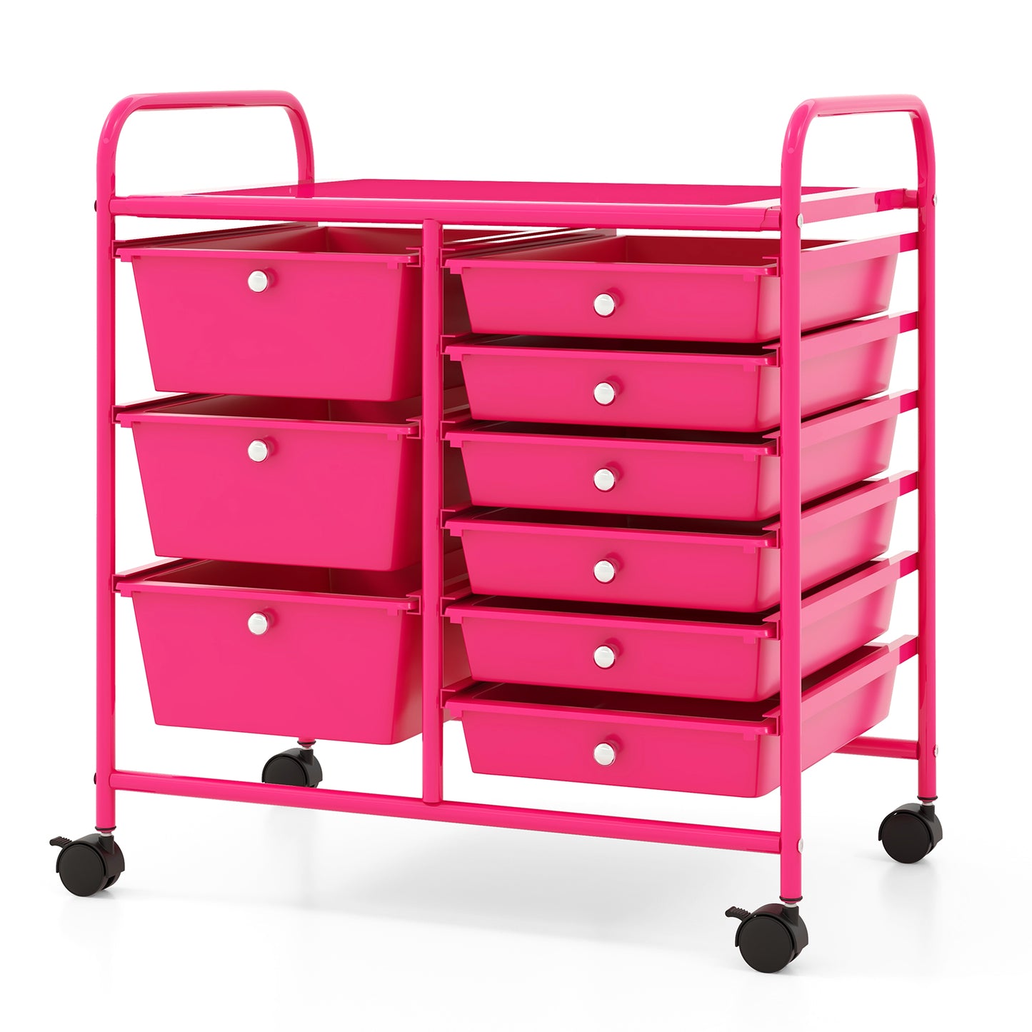 9-Drawer Rolling Storage Cart with Colorful Drawers and Metal Frame-Light Pink Kids Crystal