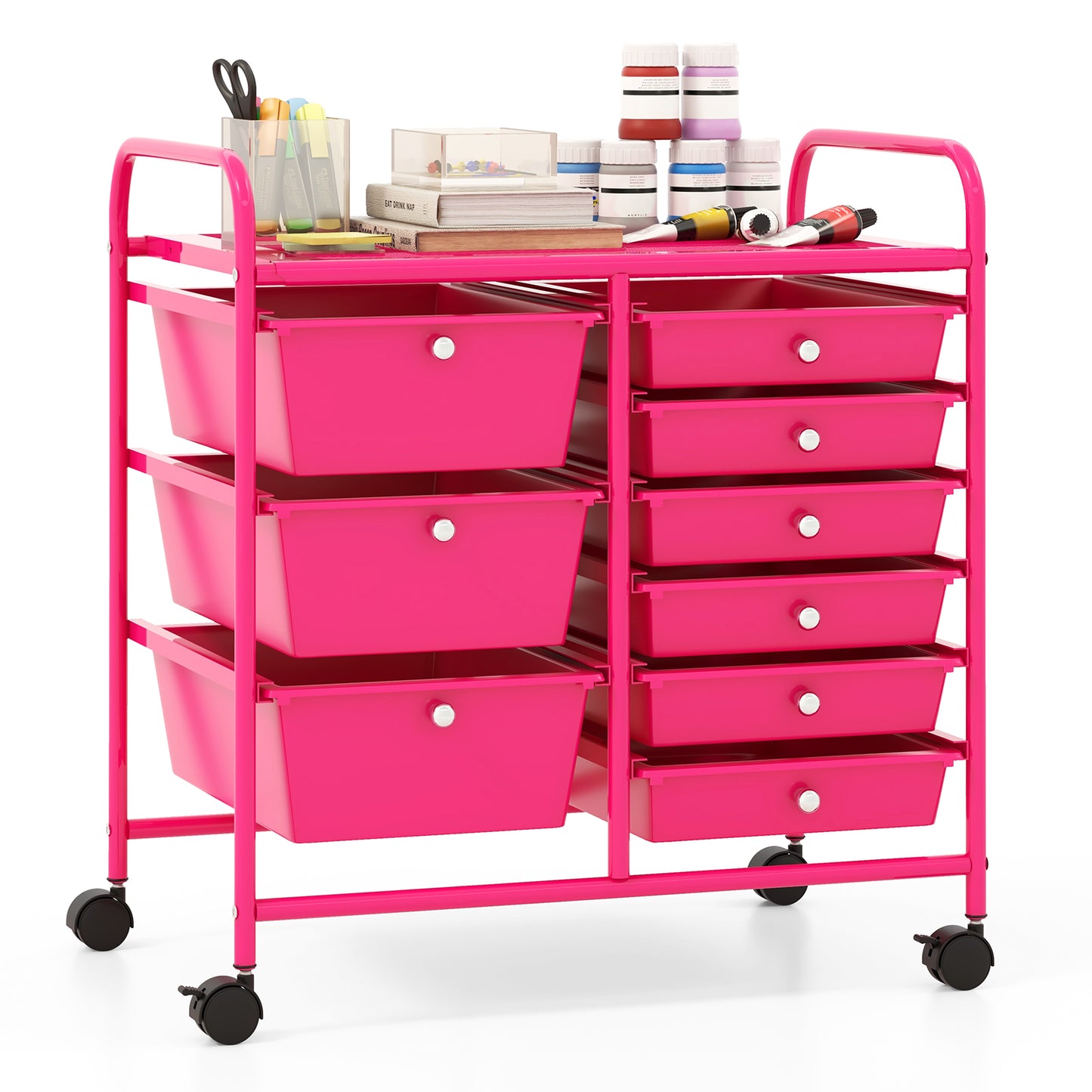 9-Drawer Rolling Storage Cart with Colorful Drawers and Metal Frame-Light Pink Kids Crystal