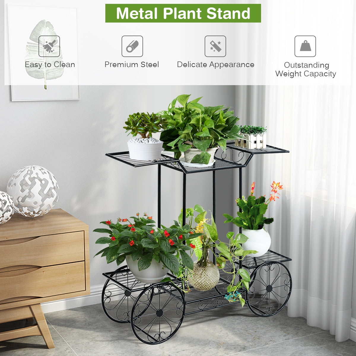 6-Tier Garden Cart Flower Rack Display Decor Pot Plant Holder Kids Crystal