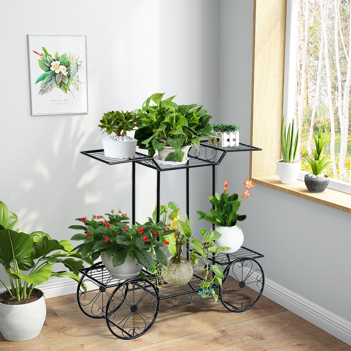 6-Tier Garden Cart Flower Rack Display Decor Pot Plant Holder Kids Crystal
