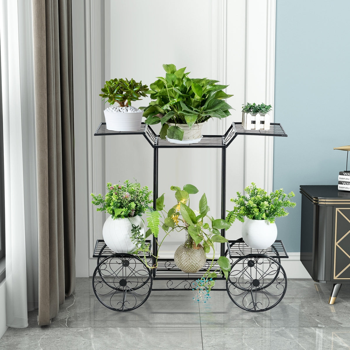 6-Tier Garden Cart Flower Rack Display Decor Pot Plant Holder Kids Crystal