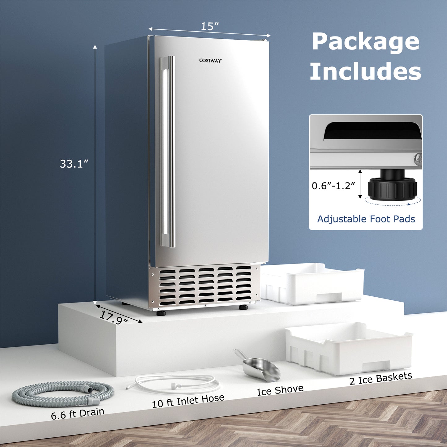 Under Counter Nugget Ice Maker with Self-Cleaning and 24H Timer-Silver Kids Crystal