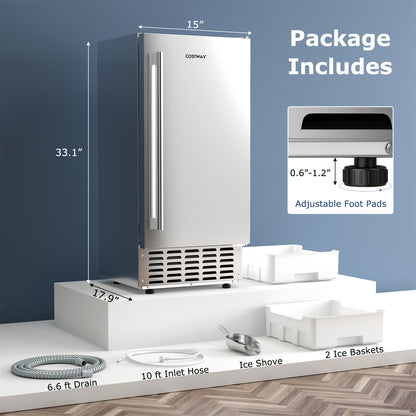 Under Counter Nugget Ice Maker with Self-Cleaning and 24H Timer-Silver