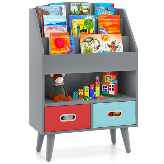 Kids Bookshelf with Open Compartment for Toddlers 3+ Years Old-Gray Kids Crystal