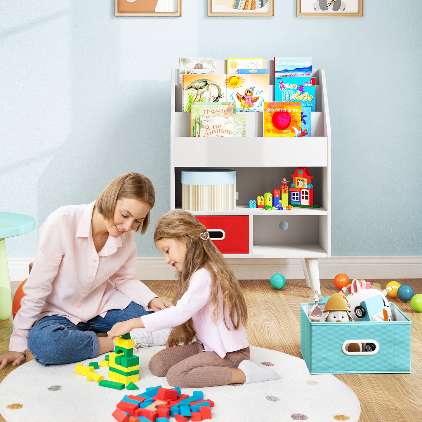 Kids Bookshelf with Open Compartment for Toddlers 3+ Years Old-White Kids Crystal
