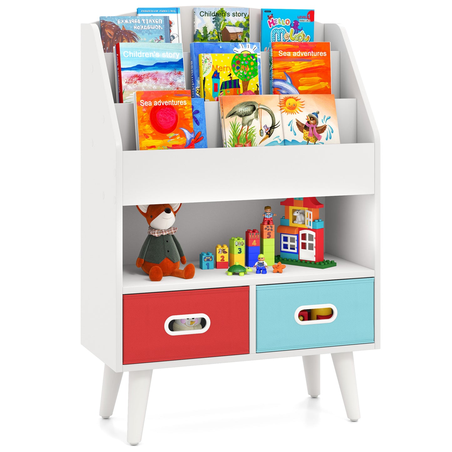Kids Bookshelf with Open Compartment for Toddlers 3+ Years Old-White Kids Crystal