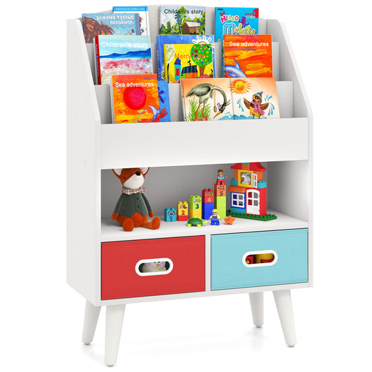Kids Bookshelf with Open Compartment for Toddlers 3+ Years Old-White Kids Crystal