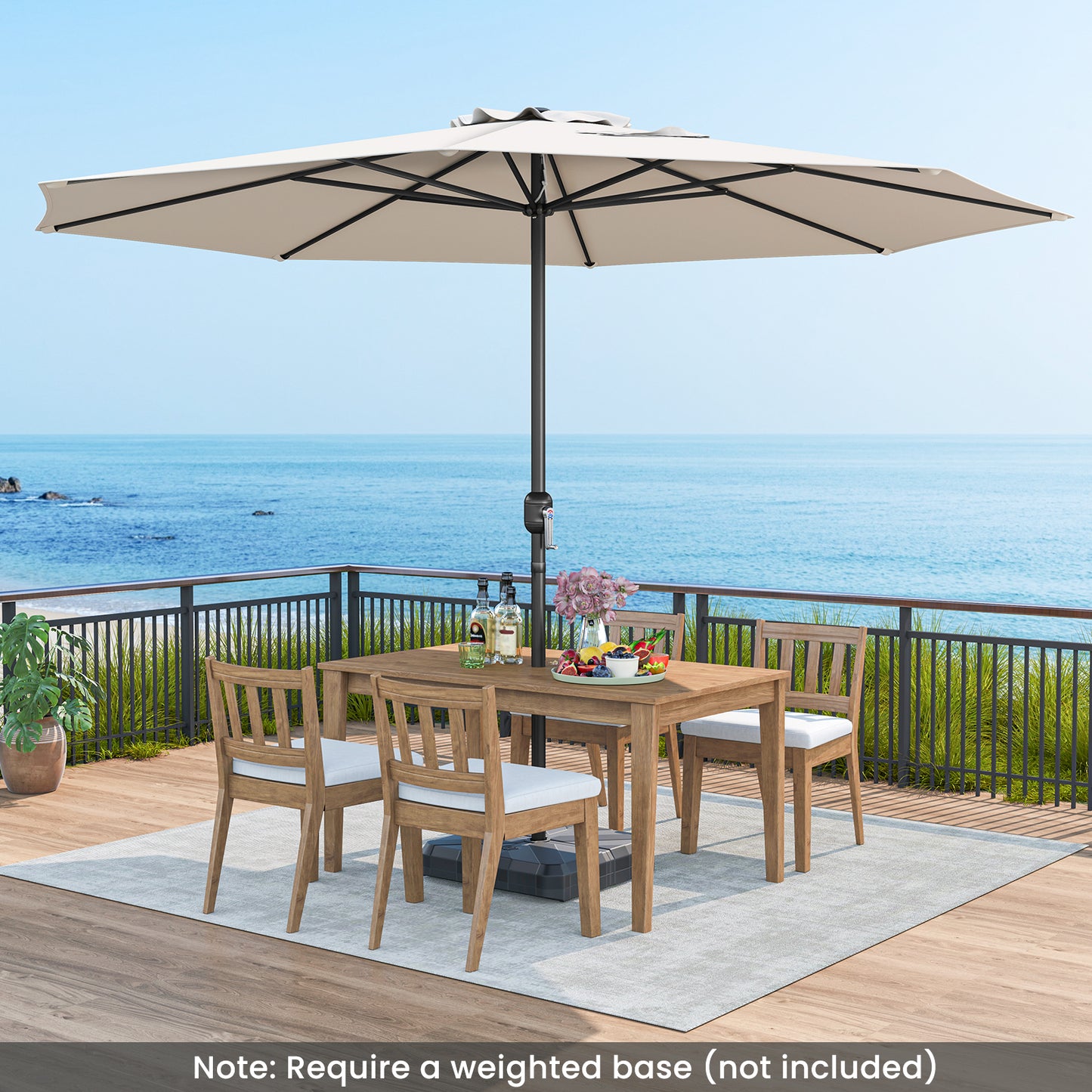 12 Feet Patio Umbrella with Crank Handle and 8 Sturdy Ribs-Beige Kids Crystal