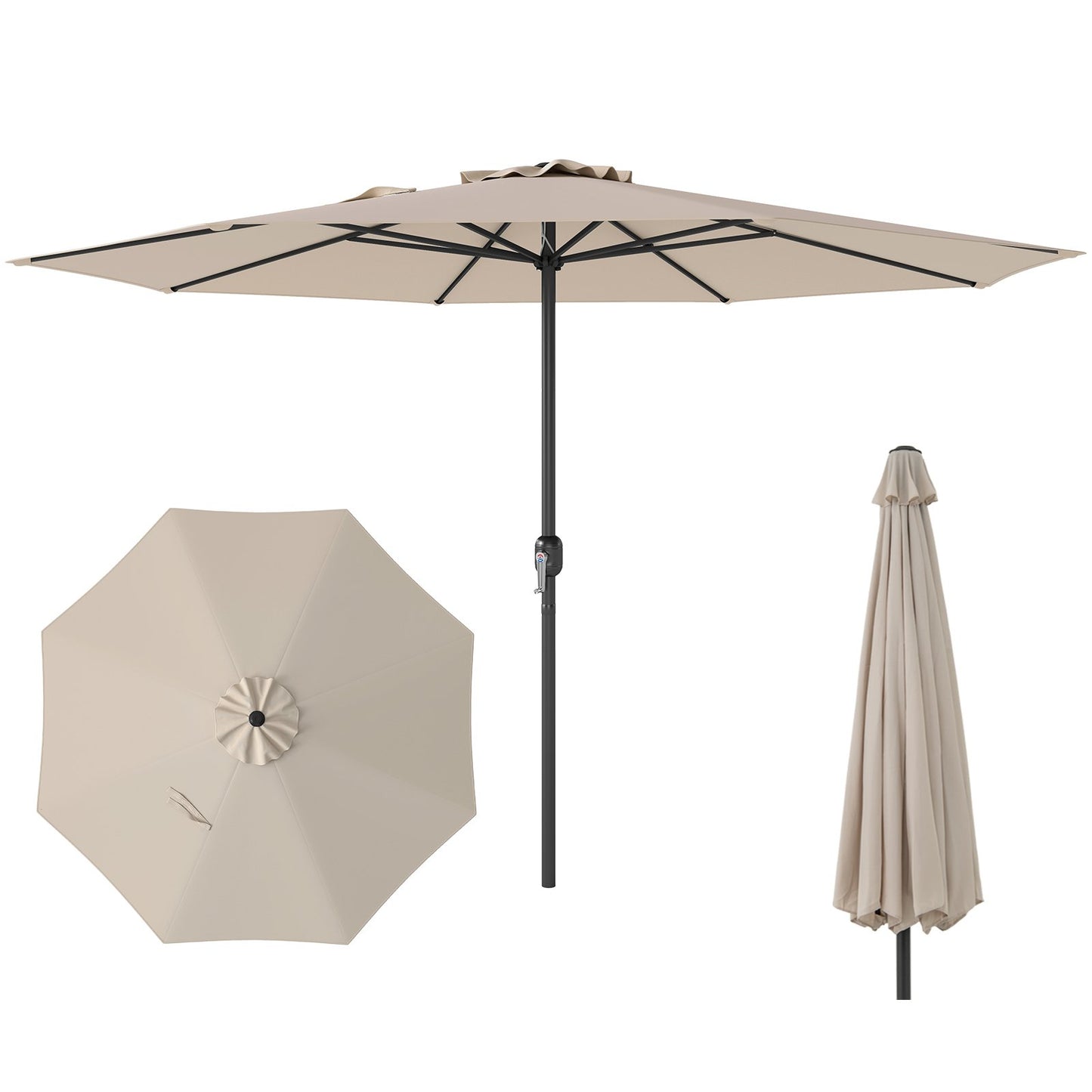 12 Feet Patio Umbrella with Crank Handle and 8 Sturdy Ribs-Beige Kids Crystal