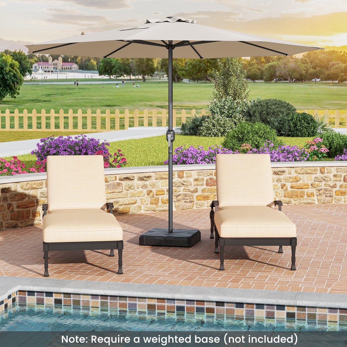 12 Feet Patio Umbrella with Crank Handle and 8 Sturdy Ribs-Beige Kids Crystal