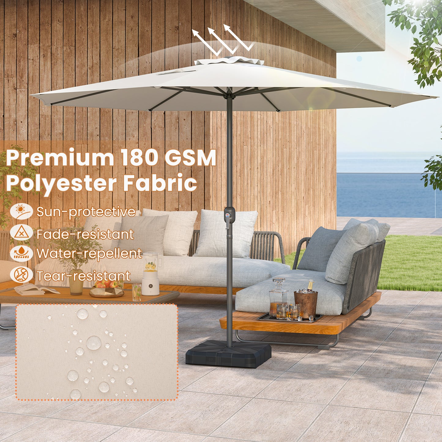 12 Feet Patio Umbrella with Crank Handle and 8 Sturdy Ribs-Beige Kids Crystal
