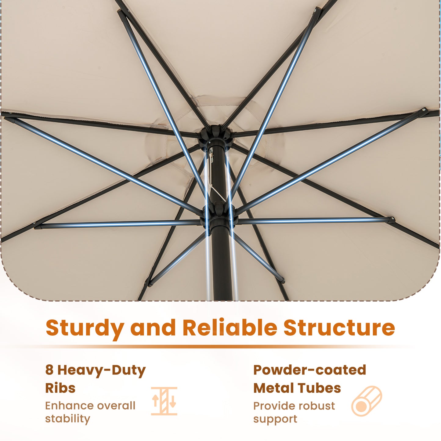 12 Feet Patio Umbrella with Crank Handle and 8 Sturdy Ribs-Beige Kids Crystal