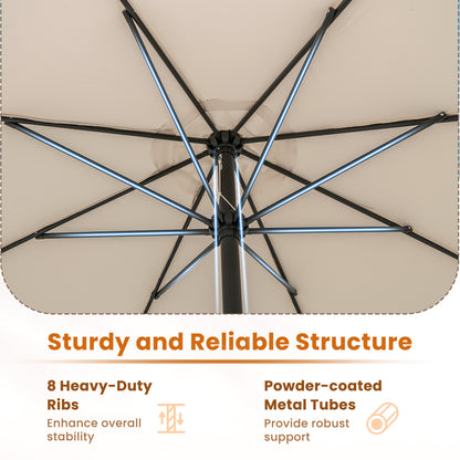 12 Feet Patio Umbrella with Crank Handle and 8 Sturdy Ribs-Beige