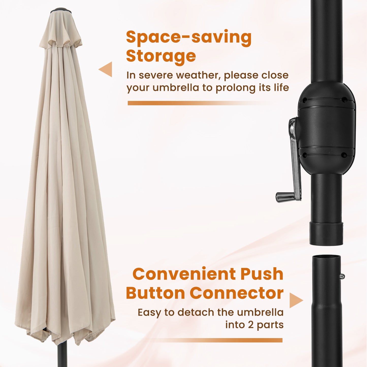 12 Feet Patio Umbrella with Crank Handle and 8 Sturdy Ribs-Beige Kids Crystal