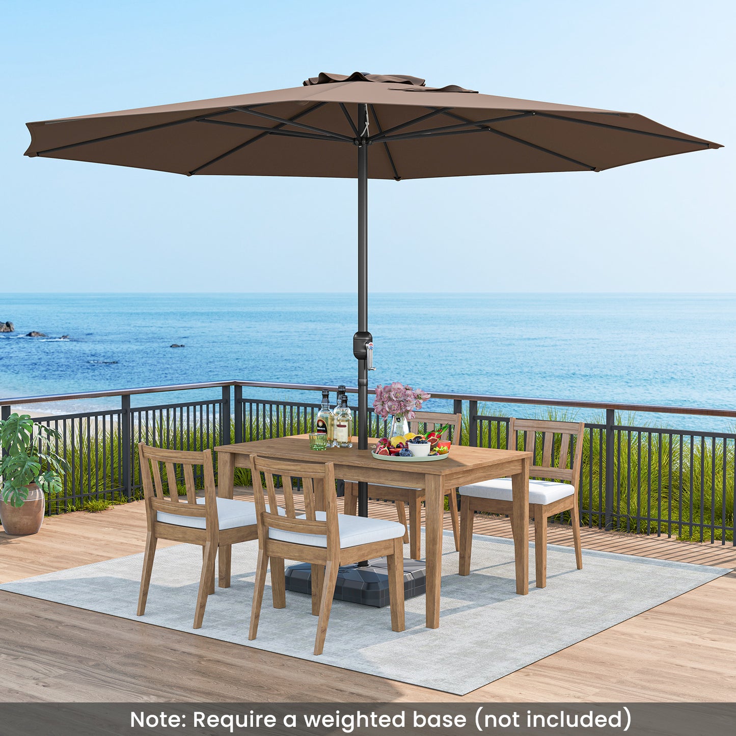 12 Feet Patio Umbrella with Crank Handle and 8 Sturdy Ribs-Coffee Kids Crystal