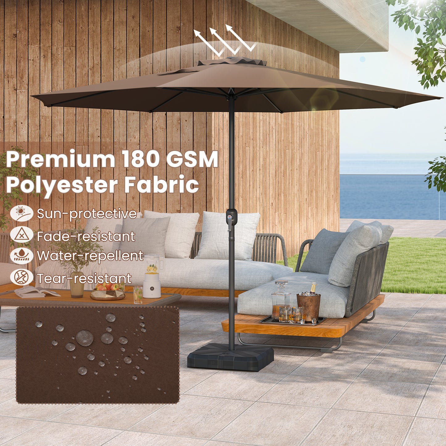 12 Feet Patio Umbrella with Crank Handle and 8 Sturdy Ribs-Coffee Kids Crystal